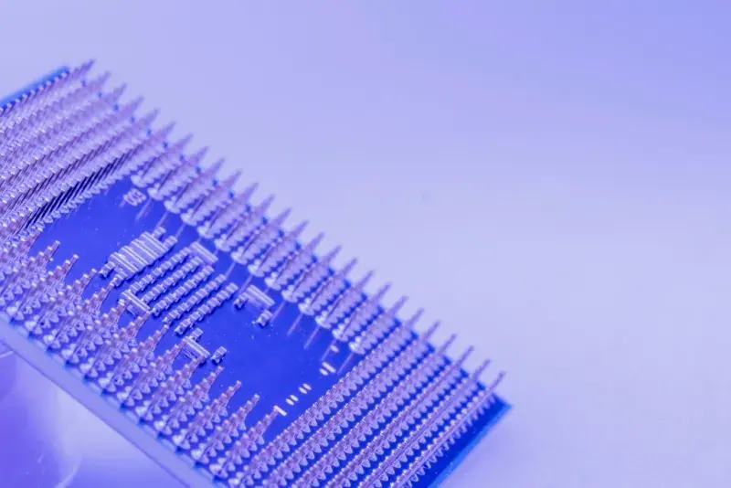 Processador de computador em close, com iluminação azul